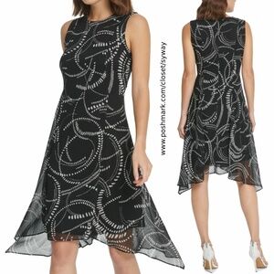 DKNY Printed Chiffon Handkerchief Hem Dress